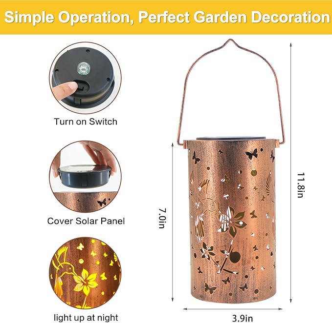 2-Pack Charming Hummingbird Solar Lanterns for Garden, Waterproof LED