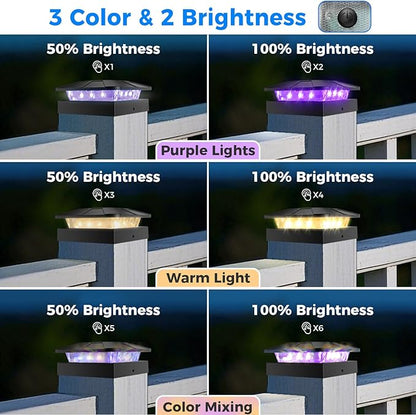 Peasur 4x4 Solar Post Lights Outdoor, 4 Packs Purple & Warm White LED Fence Caps Light Waterproof, Wood & Vinyl Post Top Lighting for Deck Mailbox Railing Porch Outside