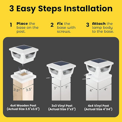 Brighticonic Solar Post Cap Lights Outdoor for 4x4, 3x3 – Auto On/Off Post Lights Solar Powered - Easy Install, IP65 Waterproof Deck & Fence Lights – Long Lasting Battery – 120 Lumen, CoolWhite - 2pck