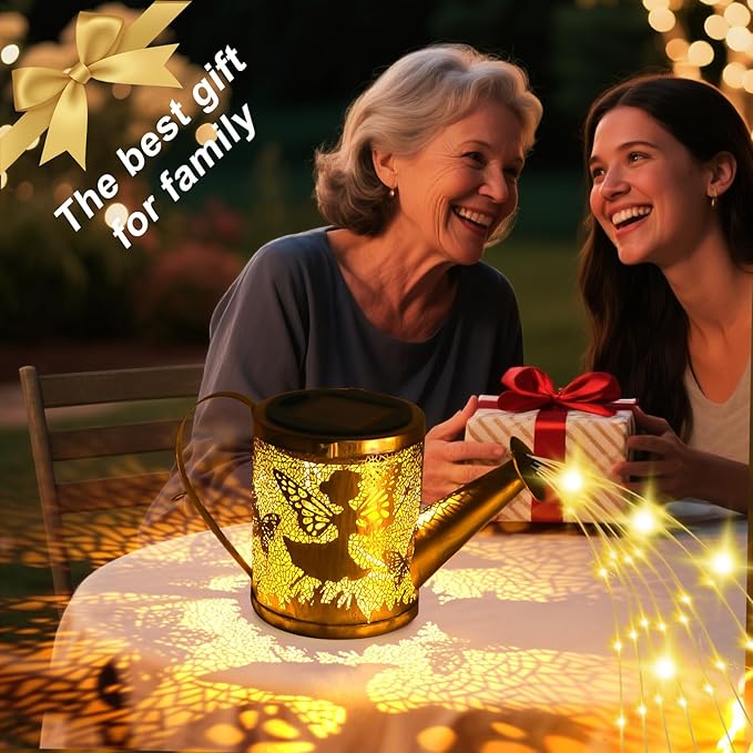 Solar Garden Fairy Watering Can Lights Outdoor IP65 Waterproof Watering Can Hanging Lanterns Garden Decor, Solar Powered LED Patio Yard Pathway Lights Fairy Gardening Gifts for Mom Women Birthday
