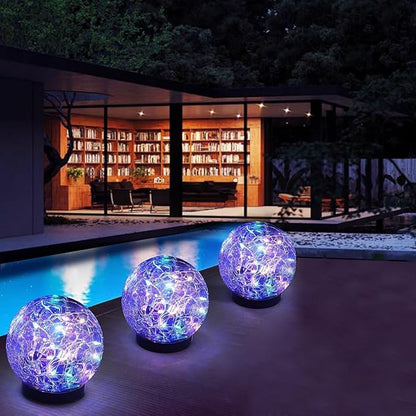 Solar Garden Lights Outdoor Waterproof, 4 Pack 30 LEDs Cracked Glass Ball Light, Ground Landscape Garden Decor, Solar Globe Decorative for Pathway/Patio/Lawn/Yard (Multicolor, 3.9")