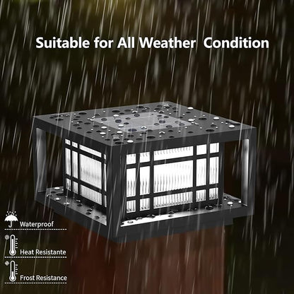 HUYIENO Solar Post Cap Lights Large Outdoor Deck Fence Post Lights 50Lumens Brightness Warm/Bright White Lighing Modes for 4x4 5x5 Vinyl Posts, 4x4 5x5 6x6 Wooden Posts (Black, 2pk)