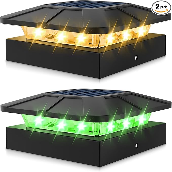 Solar Post Cap Lights 2-Pack, Waterproof LED