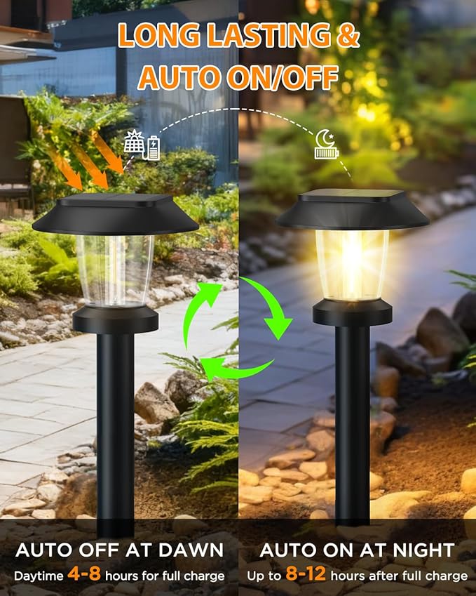 ALEPOD Solar Pathway Lights Outdoor - 8 Pack Solar Powered Garden Lights Waterproof IP65, Decor Landscape Lighting with Three Lighting Modes for Yard, Lawn, Walkway, Driveway, Warm White