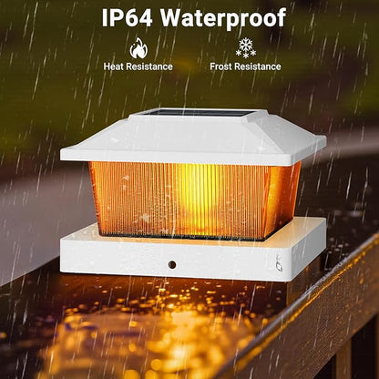 btfarm 4x4 Solar Flame Post Cap Lights Outdoor, 18 Pack Flickering Flame Deck Fence Post Lights, Waterproof Solar Powered Lighting Outside Fit 4x4 3.5x3.5 Wooden/Vinyl for Porch Patio Garden