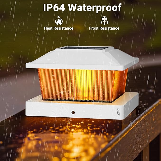 btfarm 4x4 Solar Flame Post Cap Lights Outdoor, 4 Pack Flickering Flame Deck Fence Post Lights, Waterproof Solar Powered Lighting Outside Fit 4x4 3.5x3.5 Wooden/Vinyl for Porch Patio Garden