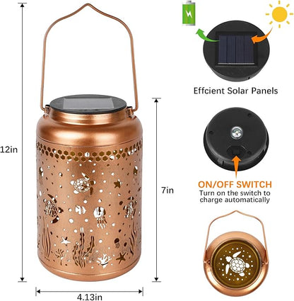 Sea Turtle Solar Lanterns Outdoor Waterproof, Birthday Gifts for Women Mom Grandma, Metal Hanging Solar Lights Decorative LED Lanterns for Yard Patio Porch Decor
