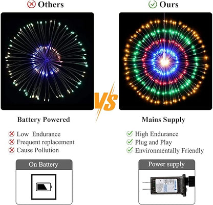 5 Pack 1000 LED Plug in Firework Lights Starburst Lights for Christmas Garden/Patio/Wedding/Party/Bedroom Outdoor or Indoor Decor，Waterproof Twinkle Light with 8 Modes(Multi Color)