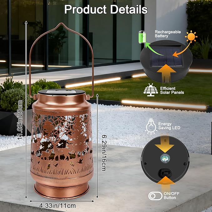 Deer Solar Lanterns Outdoor Waterproof - Wxiben Deer Decor Birthday Christmas Gifts for Women Men, Metal LED Decorative Hanging Solar Lights Lamp for Outside Garden Yard Patio Lawn Pathway Landscape