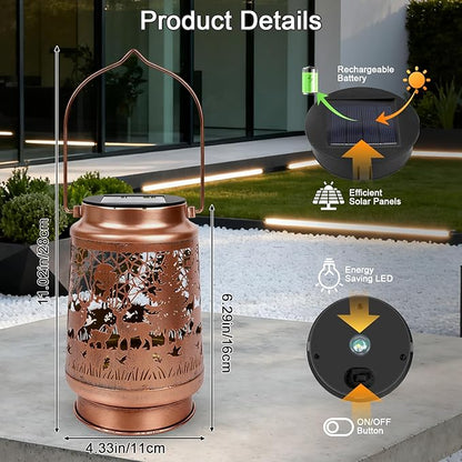 Deer Solar Lanterns Outdoor Waterproof - Wxiben Deer Decor Birthday Christmas Gifts for Women Men, Metal LED Decorative Hanging Solar Lights Lamp for Outside Garden Yard Patio Lawn Pathway Landscape