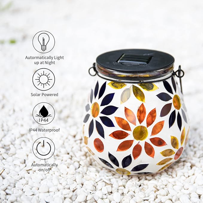 Mosaic Solar Lantern Set, Metal Yard Lighting