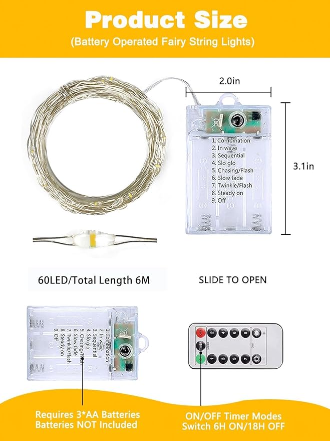 8-Pack 60 LED Christmas Twinkle Lights, 20ft Waterproof for Backyard