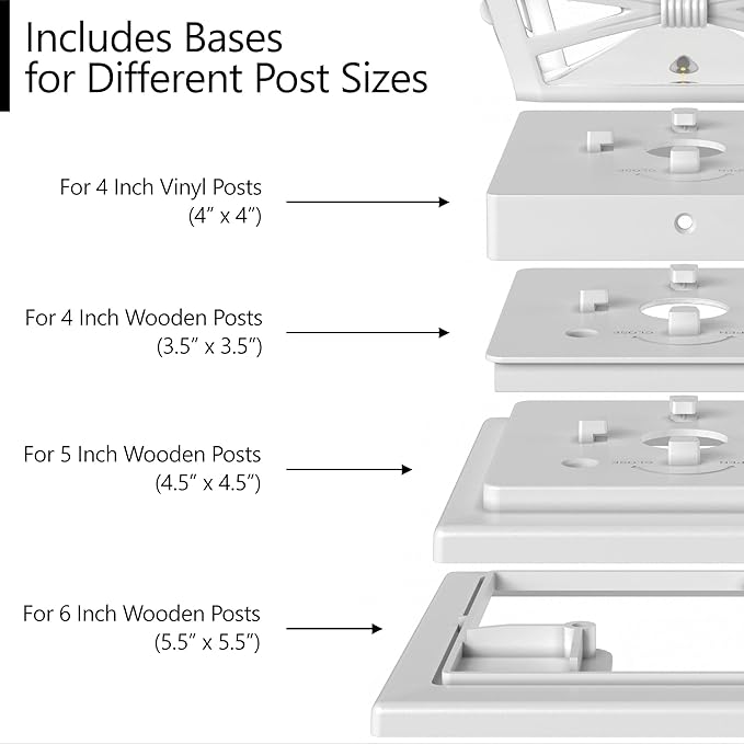 Davinci Lighting Renaissance Solar Outdoor Post Cap Lights - Includes Bases for 4x4 5x5 6x6 Posts - Bright LED Light - Pearl White (12 Pack)