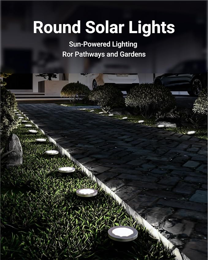 Sunco 12 Pack Solar Lights Outdoor Garden LED, Waterproof Landscape Pathway Light Fixture, Dusk to Dawn, Yard Patio Ground Lights, Deck, Cross Spike Stake, 7000K Diamond White
