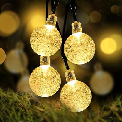 Battery Operated Globe String Lights, Crystal Globe String Lights 16ft 30 LED 8 Modes Waterproof String Lights with Timer for Backyard Garden Balcony Pergola Wedding Party Decor(Warm White)