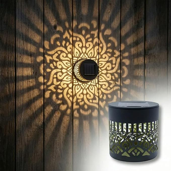 Decorative Solar Mandala Lights, Metal Solar Powered Outdoor Deck Step Wall Lights, Mandala Theme Waterproof Fence Light for Garden Post Patio Backyard Yard Decor (1)