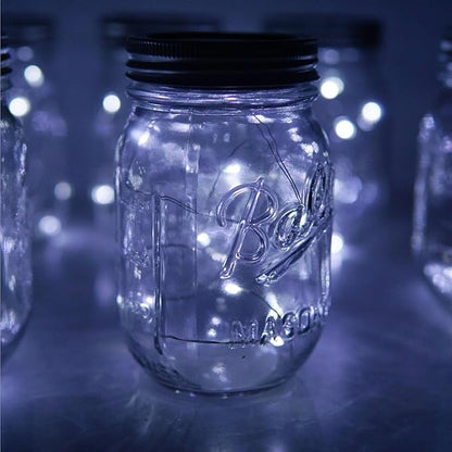 Miaro 6 Pack Mason Jar Lights, 20 LED Solar Cold White Fairy String Lights Lids Insert for Garden Deck Patio Party Wedding Christmas Decorative Lighting Fit for Regular Mouth Jars