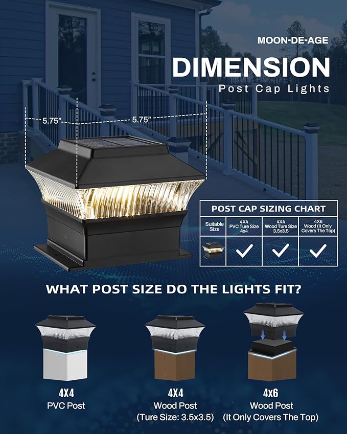 4x4 4x6 Fence Lights Solar Powered, Outdoor Post Cap Lights Yard Deck Garden Patio Mailbox Decorations 25 Lumens, 3000K Ip65 Waterproof, Black - 10 Pack
