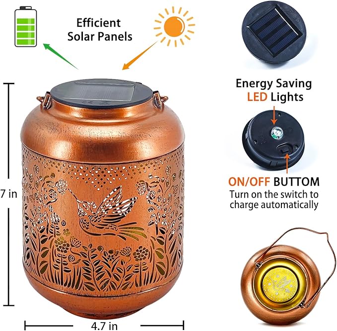 2-Pack Hummingbird Solar Lanterns, Waterproof LED Garden Lights