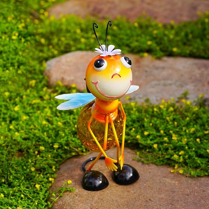 Solar Garden Lantern Waterproof LED Honeybee Solar Lights Outdoor Decorative Tabletop Lanterns Lamp for Yard Patio Table Decoration(Honeybee).