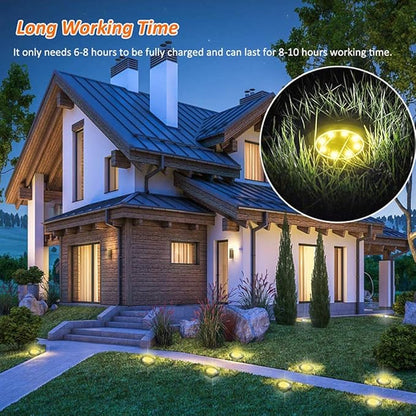 Aogist Solar Ground Lights, 8 LED Garden Disk Lights In-Ground Outdoor Landscape Lighting for Lawn Patio Pathway Yard Deck Walkway (Warm White, 8 Pack)