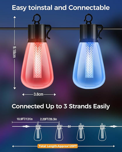 litogo 120FT Color Changing Outdoor String Lights with Remote - Dimmable LED RGB Patio Lights for Outside with Shatterproof Waterproof Edison Bulbs for Yard Gazebo Party Wedding Holiday