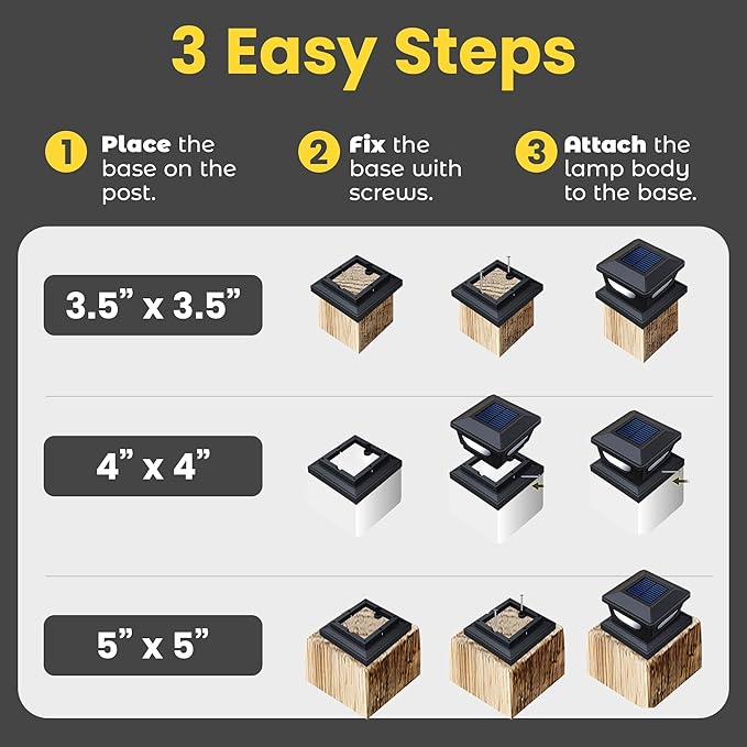 Brighticonic Solar Post Cap Lights Outdoor 4x4, 3x3 – Auto On/Off Post Lights Solar Powered - Easy Install IP65 Waterproof Deck & Fence Lights – Efficient 1500mAh Battery – 120 Lumen, Warm White 3000K