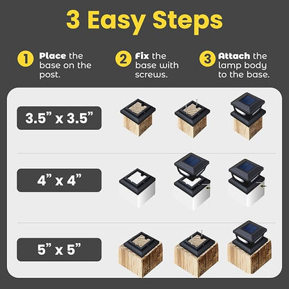 Brighticonic Solar Post Cap Lights Outdoor 4x4, 3x3 – Auto On/Off Post Lights Solar Powered - Easy Install IP65 Waterproof Deck & Fence Lights – Efficient 1500mAh Battery – 120 Lumen, Warm White 3000K