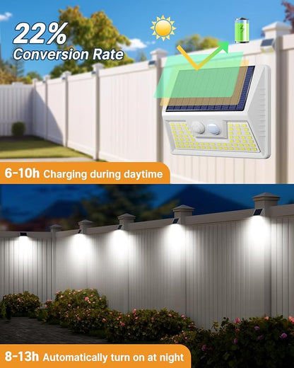 2 Pack Solar Motion Lights Outdoor, Waterproof Fence Lights Solar Powered with 3 Lighting Mode, Cold White LED Step Light for Outside Wall Yard Deck Stairs Garden - White