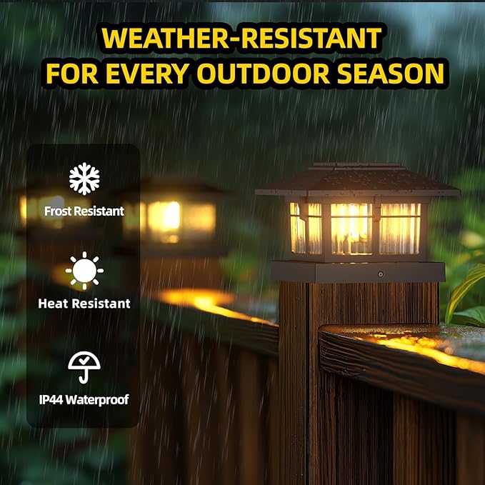 EXCMARK 2 Pack 4x4 Solar Post Cap Lights, Fence Deck Post Lights Outdoor Solar Powered Waterproof with Two Light Modes Warm&Cool White for Garden Patio Decor. (Classic Black,2)