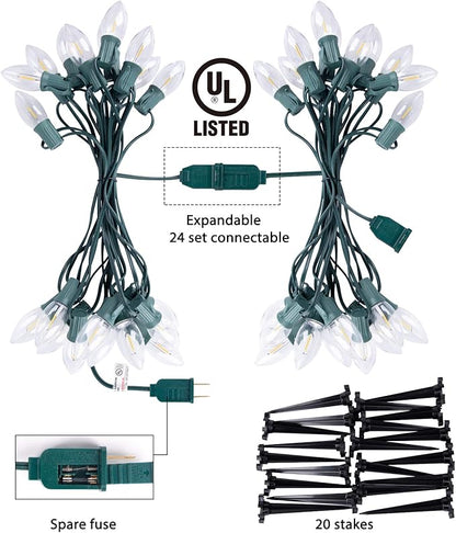 Christmas Pathway Lights Outdoor, 26 FT Connectable C9 LED Christmas Lights Outdoor, Waterproof String Lights with 20 Led Lights and Stakes, Christmas Decorations for Walkway Driveway, Warm White