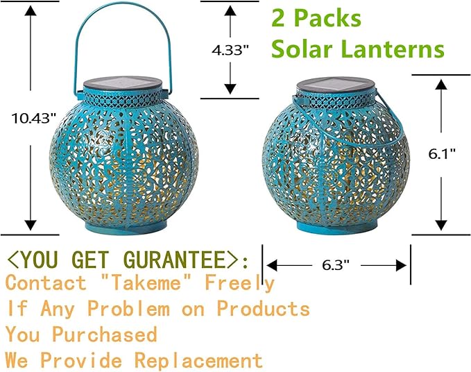 TAKE ME 2 Packs Solar Lanterns Outdoor Lights Waterproof Garden Lanterns for Patio,Outside Mothers Day Gifts Mom Wife Grandma Birthday Gifts [Set of 2]