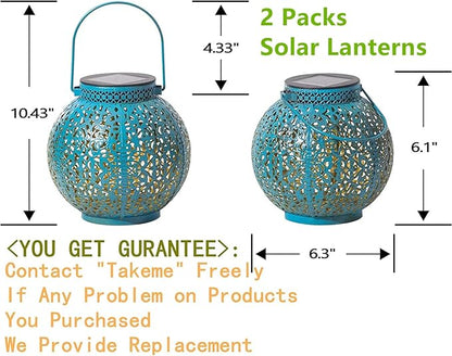 TAKE ME 2 Packs Solar Lanterns Outdoor Lights Waterproof Garden Lanterns for Patio,Outside Mothers Day Gifts Mom Wife Grandma Birthday Gifts [Set of 2]
