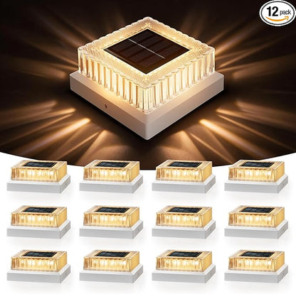 APONUO Solar Post Cap Lights, 12-Pack Fence Post Solar Lights with 20 Lumens 3-Sided Panoramic Glow, IP65 Waterproof Fence, Deck, Patio, Garden Decor, Easy No-Tool Install for 4x4 5x5 Posts, White