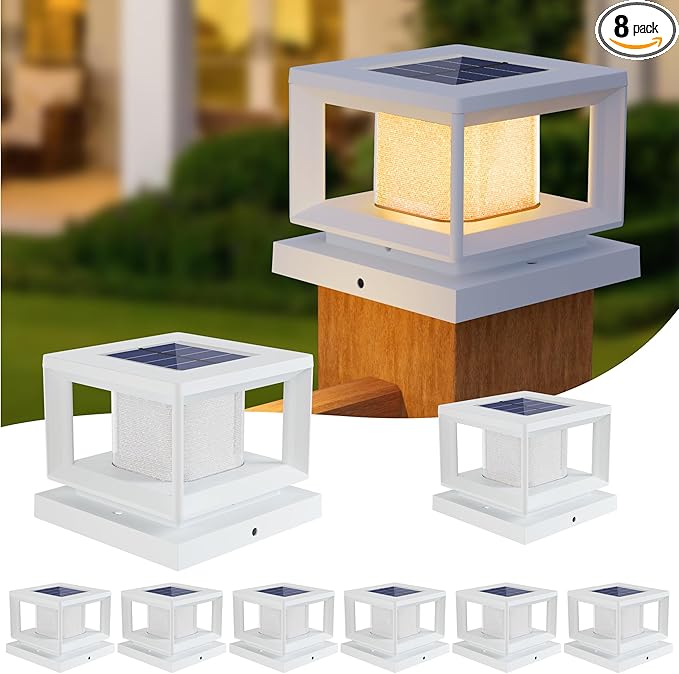 Mlambert 8 Pack Solar Post Lights Outdoor, Waterproof Fence Cap for Deck, 4x4 6x6 Wooden Vinyl Outdoor Lights with Shinning Effect, White