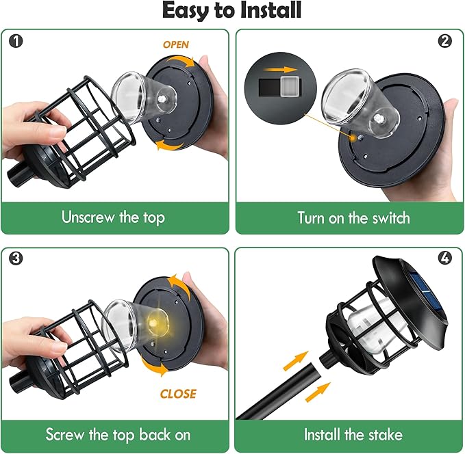 Solar Pathway Lights 8PK - Outdoor Garden Yard Landscape Lights, Waterproof Auto-on/Off for Lawn, Patio, Walkway - Warm Light (Black)