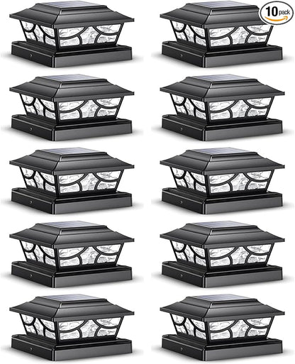 SIEDiNLAR Solar Post Lights Outdoor 4 Modes Fence Deck Post Cap Light for 4x4 5x5 6x6 Vinyl Wooden Posts Garden Patio Decor, Warm White & Cool White Dynamic Lighting Black (10 Pack)