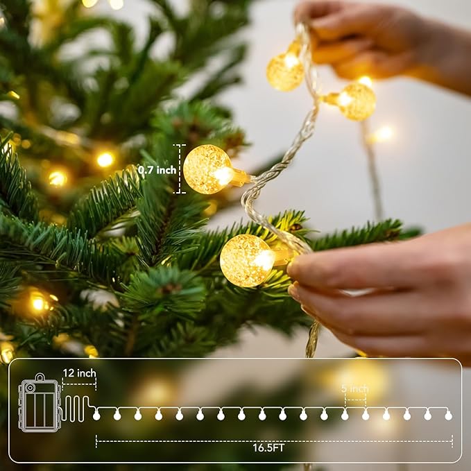 Metaku Globe String Lights Fairy Lights Battery Operated 16.4ft 50LED String Lights with Remote Waterproof Indoor Outdoor Hanging Lights Decorative Christmas Lights for Home Party Patio Garden Wedding