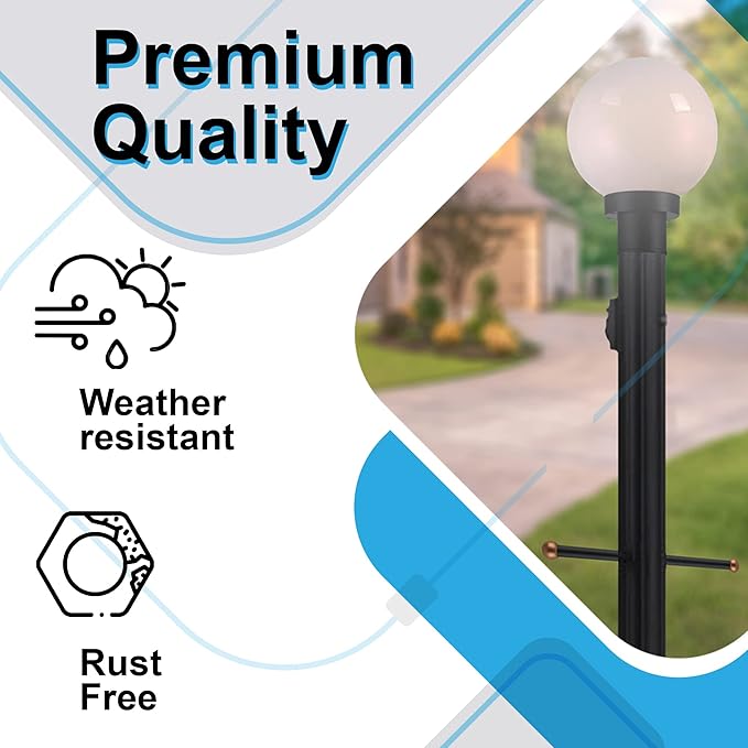 Ciata Lamp Post Cross Arm Handle Replacement, Weather Resistant Steel Cross Arm Ladder Rest with Removable Decorative Spheres for Outdoor Lamp Post and Poles, Wet Location use, Black/Brass Finish