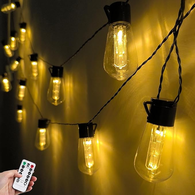 Battery Operated Outdoor Lights 22.8Ft 20 LED Edison Bulbs String Lights with 8 Modes & Timer, USB Plug in Fairy String Light for Indoor, Outdoor, Bedroom, Balcony, Patio, Camping, Christmas Decor