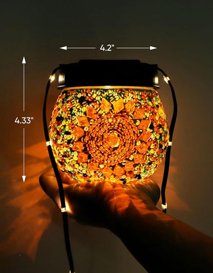 Mosaic Solar Lights Outdoor 2 Pack, Solar Hanging Lanterns Christmas Halloween Gifts for Women Mom Grandma, Waterproof Glass Globe Lights, Garden Patio Decor for Yard, Tree, Balcony, Warm