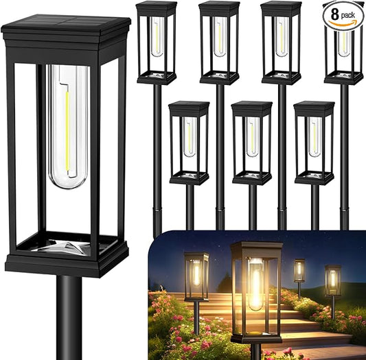 Upgraded Square Solar Pathway Lights Outdoor - 8 Pack, IP65 Waterproof & Super Bright, Auto On/Off Warm White LED, Landscape Lighting for Walkway Garden Driveway Decor