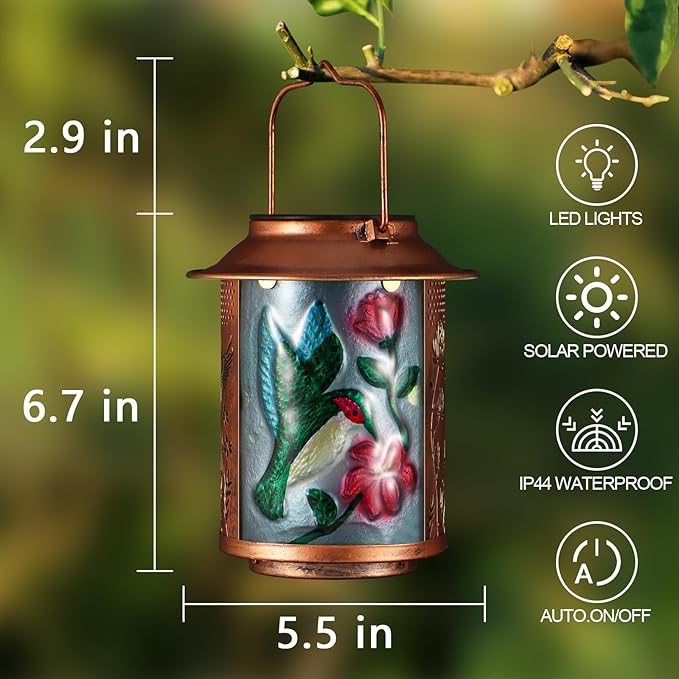 Elegant Hummingbird Solar Lanterns for Patio, Waterproof LED