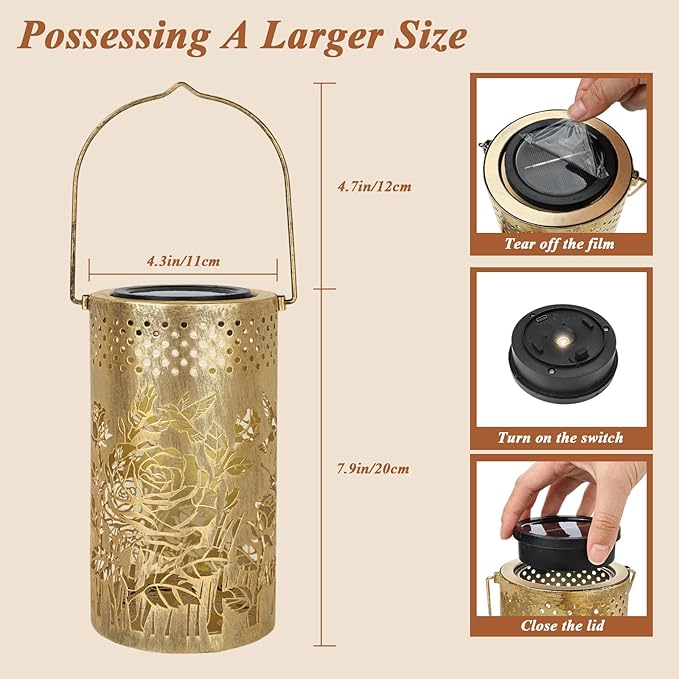 PHILORN Butterfly USB-C Solar Lanterns Outdoor Waterproof Rose Garden Decor Birthday Gifts for Mom Grandma Women Metal Hanging Solar Lights Decorations for Backyard Patio Lawn Porch Landscape