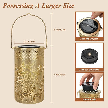 PHILORN Butterfly USB-C Solar Lanterns Outdoor Waterproof Rose Garden Decor Birthday Gifts for Mom Grandma Women Metal Hanging Solar Lights Decorations for Backyard Patio Lawn Porch Landscape