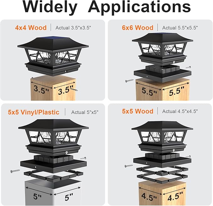 Viewsun Solar Post Lights Outdoor Waterproof RGB Color Changing Modes Fence Post Cap Lights, Deck Post Lights Solar Powered for 4x4 5x5 6x6 Wooden or Vinyl Yard Garden Patio Decor, Black(8 Pack)