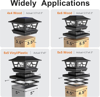 Viewsun Solar Post Lights Outdoor Waterproof RGB Color Changing Modes Fence Post Cap Lights, Deck Post Lights Solar Powered for 4x4 5x5 6x6 Wooden or Vinyl Yard Garden Patio Decor, Black(4 Pack)