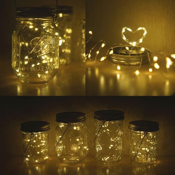 Decorman Solar Mason Jar Lights, 8 Pack Waterproof Fairy Star Firefly Lids String Lights with 8 Hangers for Patio Yard Garden Party Wedding Christmas Decoration(Jars Not Included)