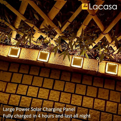Lacasa Solar Deck Lights, 4 Pack Warm White Outdoor In-Ground Driveway Walkway Dock, IP68 Waterproof Solar Powered Stair Step Pathway Fence Auto On/Off LED for Garden Yard Patio