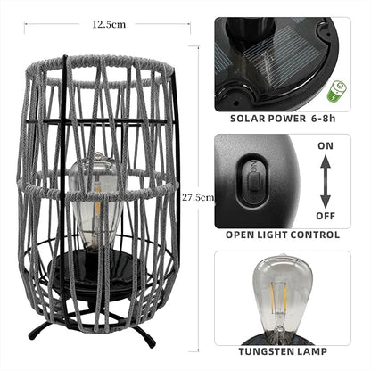 Solar Lanterns Outdoor Tabletop Lamp Lights with Waterproof Stand Decorative Water Resistant Resin & Polyester Cord Woven Design for Garden Patio Lawn Courtyard